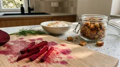 Jarní sektorový salát z červené řepy: kuře, korejská mrkev a krutony, které překvapí