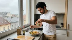 Rychlý oběd za 10 minut: instantní nudle s kuřetem a mraženou zeleninou