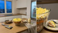 Vrstvený salát z uzeného kuřete, žampionů a vajec – recept z poznámek, který zmizí jako první